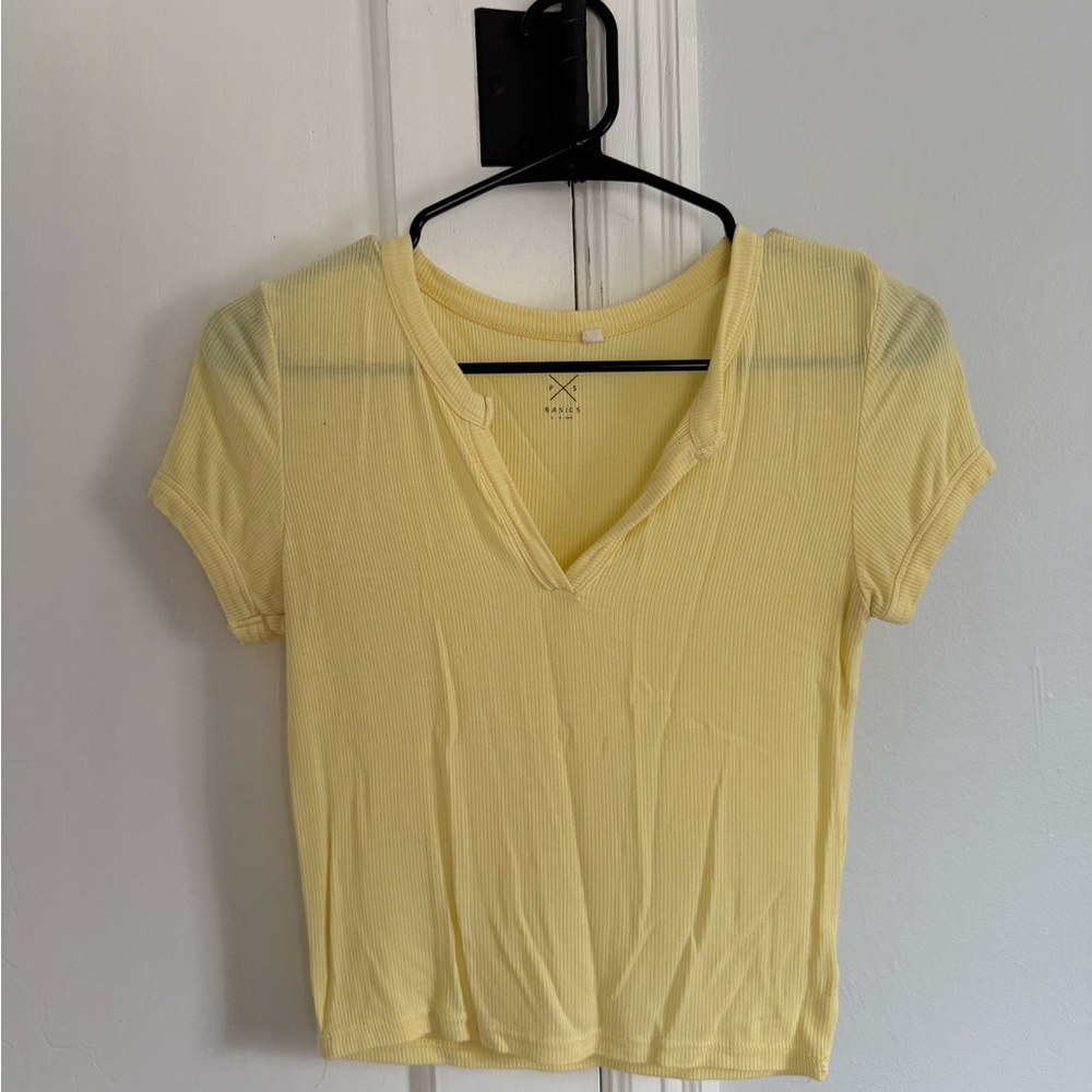 PacSun Light Yellow Ribbed Short Sleeve Top
